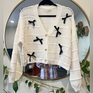 White women’s cardigan with bows size S/M